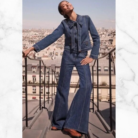 NWT | LOFT High Rise Super Flare Jeans in Refined Mid Indigo Wash Size 18 - Picture 2 of 13